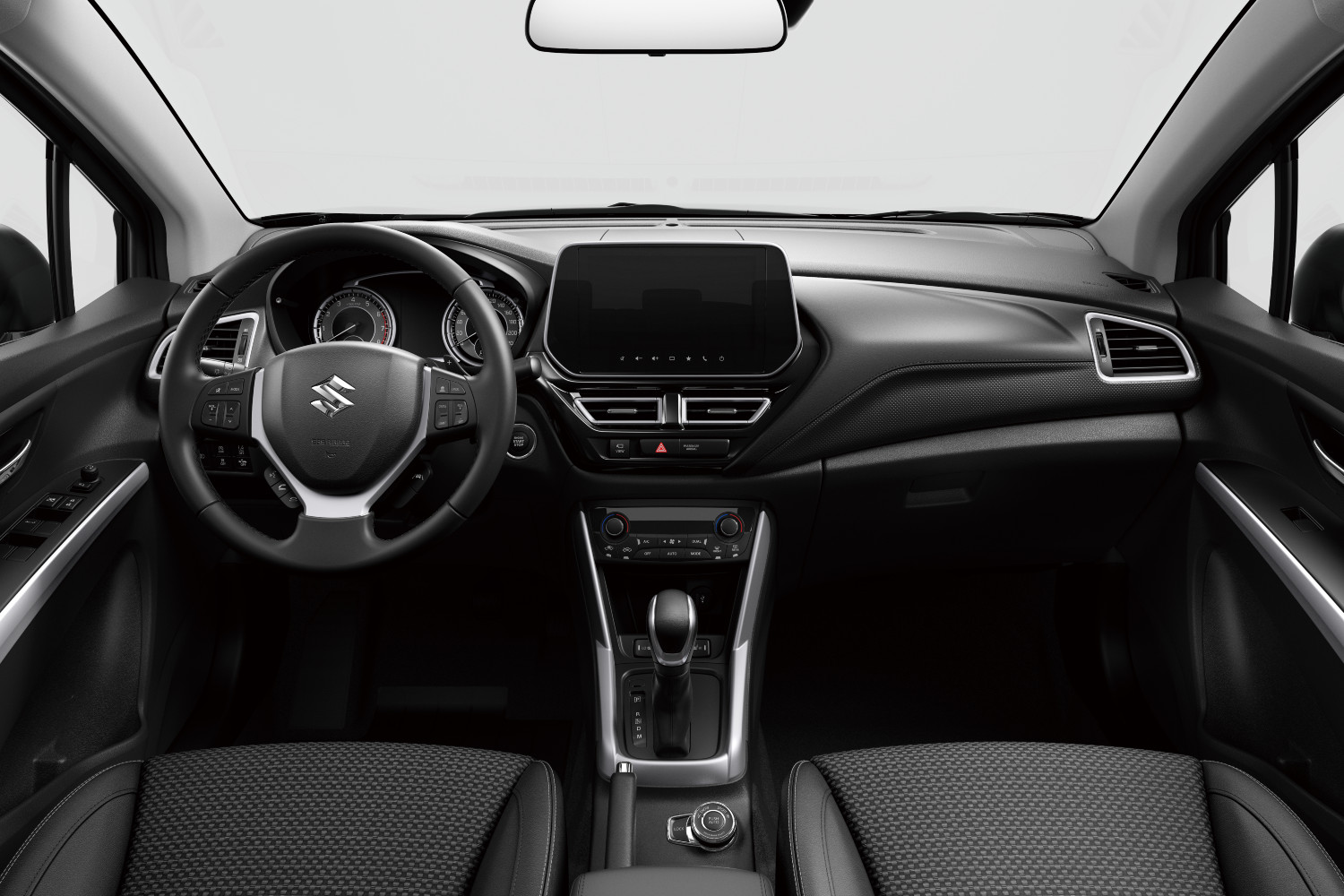 Véritable crossover aux capacités tout-terrain, le Suzuki S-Cross dispose également d'un habitacle spacieux et fonctionnel.