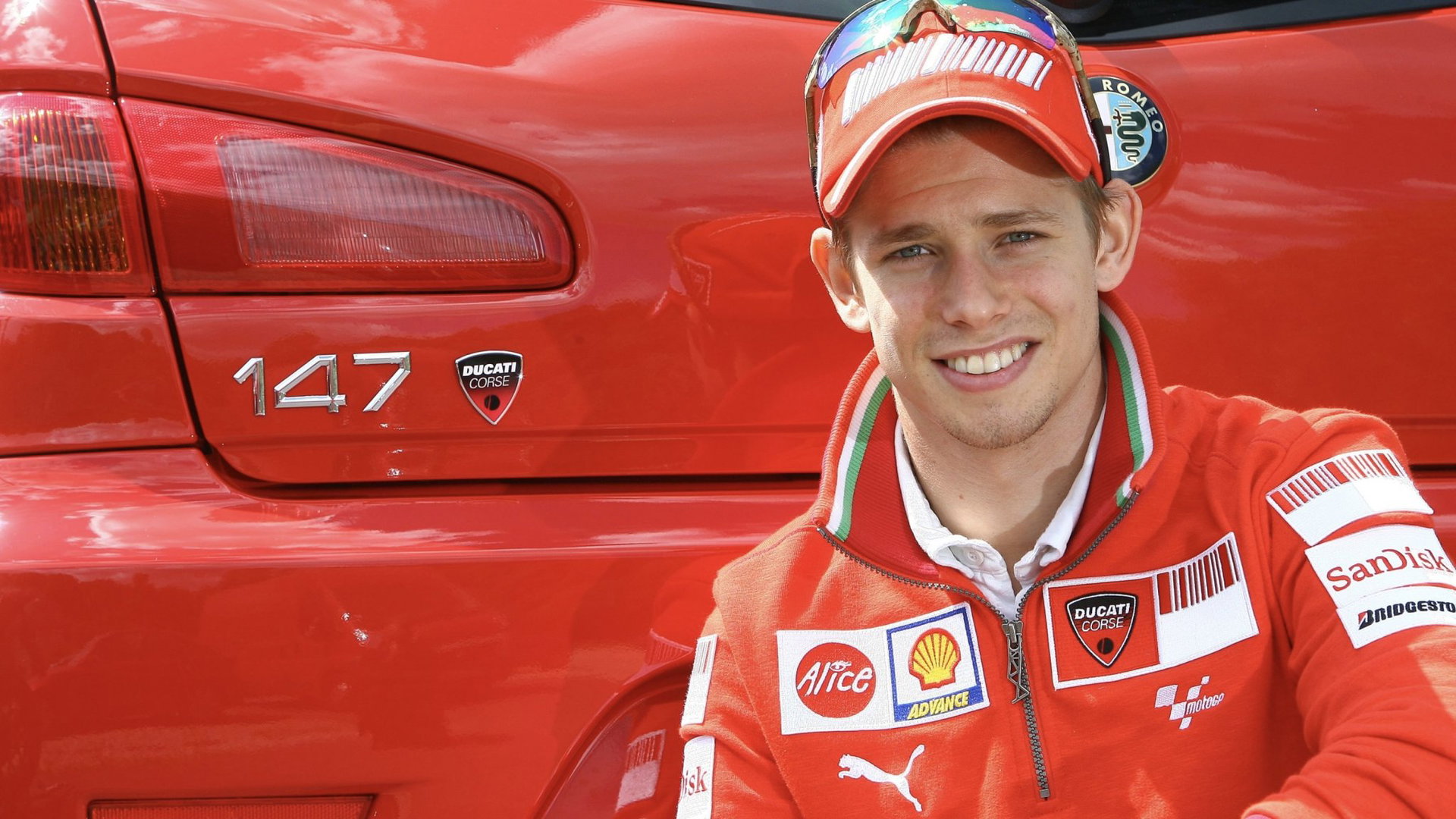 Casey Stoner avec l'Alfa Romeo 147 Ducati Corse